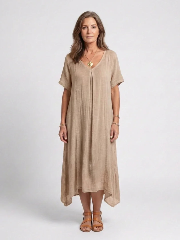 Marianne | Short Sleeve V Neck Midi Dress