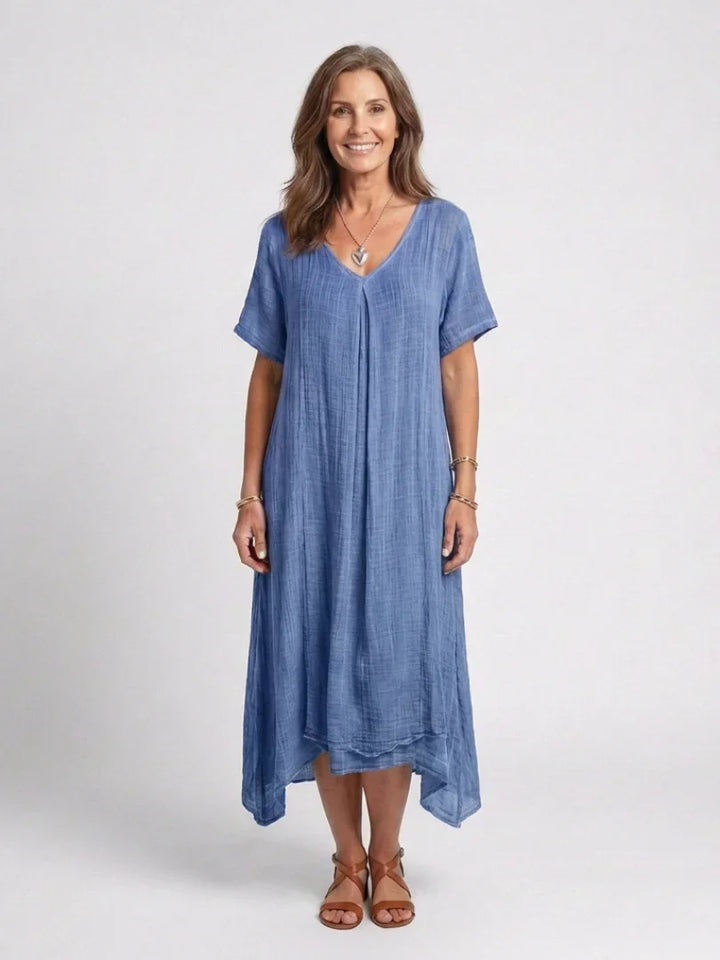Marianne | Short Sleeve V Neck Midi Dress