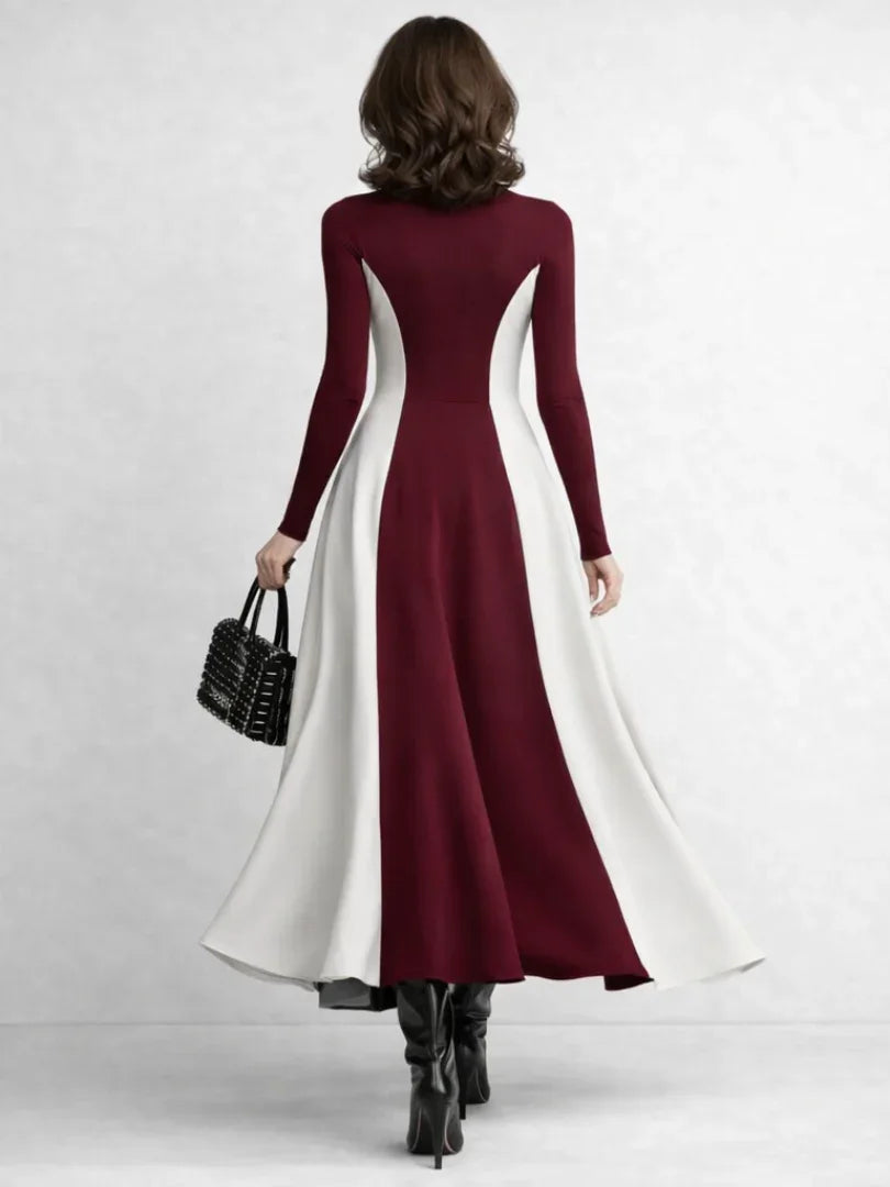 Arden | Sculpted Contrast Turtleneck Maxi Dress
