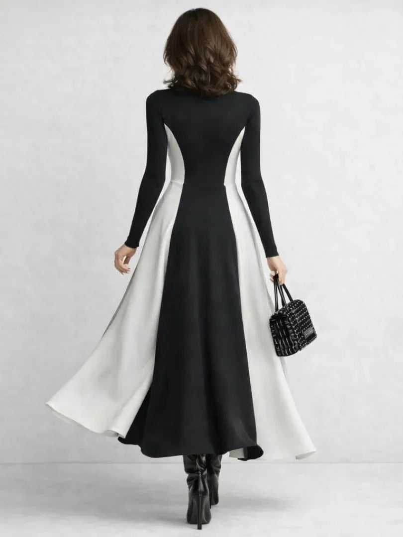 Arden | Sculpted Contrast Turtleneck Maxi Dress