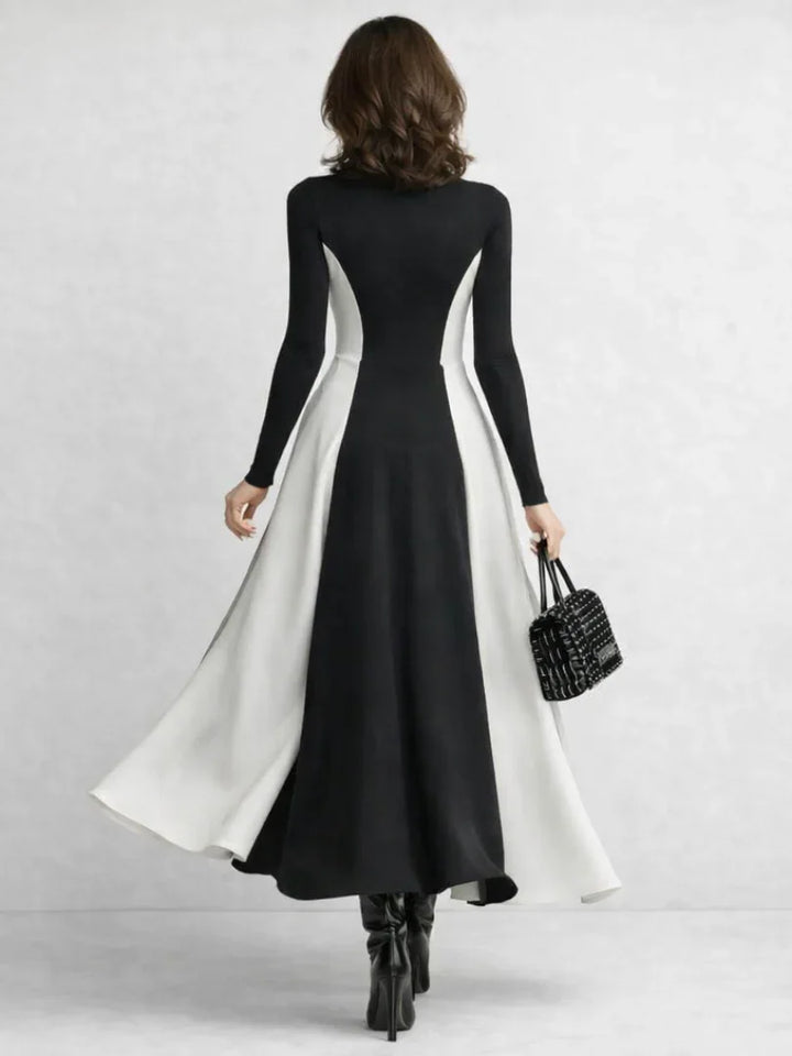 Arden | Sculpted Contrast Turtleneck Maxi Dress