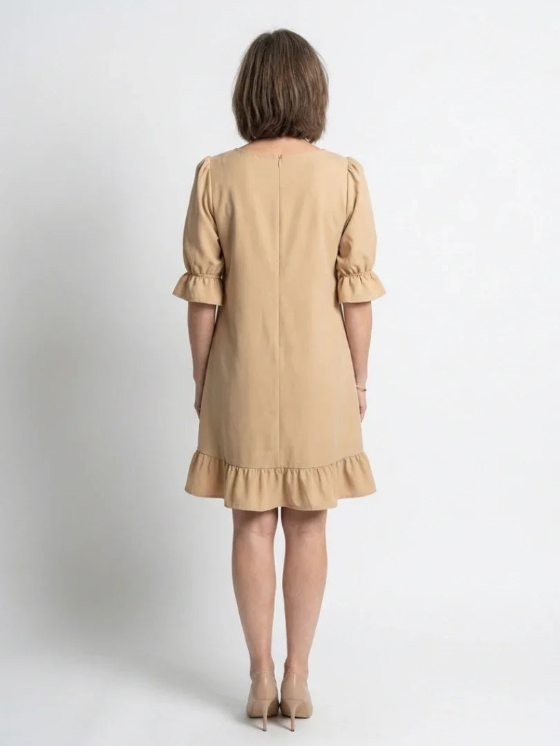 Helen | Short Sleeve Ruffle Hem Knee Length Dress