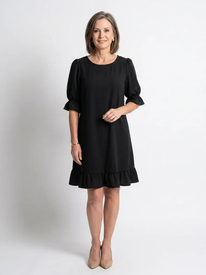 Helen | Short Sleeve Ruffle Hem Knee Length Dress