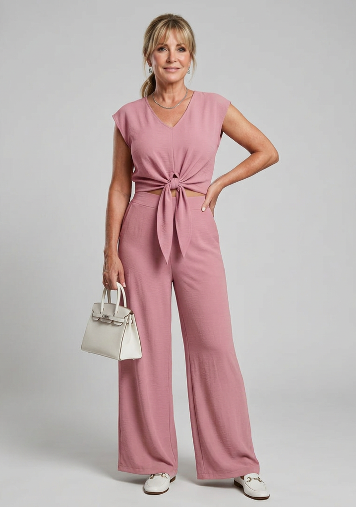 Leonora | Simple V Neck Strap Short Top Wide-leg Pants Sets