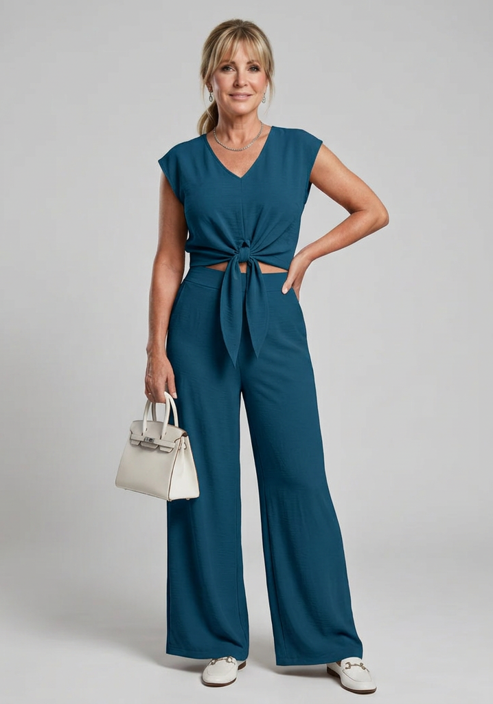 Leonora | Simple V Neck Strap Short Top Wide-leg Pants Sets