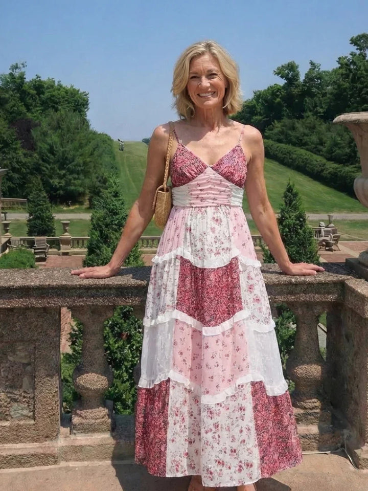 Linnea | Spaghetti Strap Ruched Bodice Floral Tiered Maxi Dress