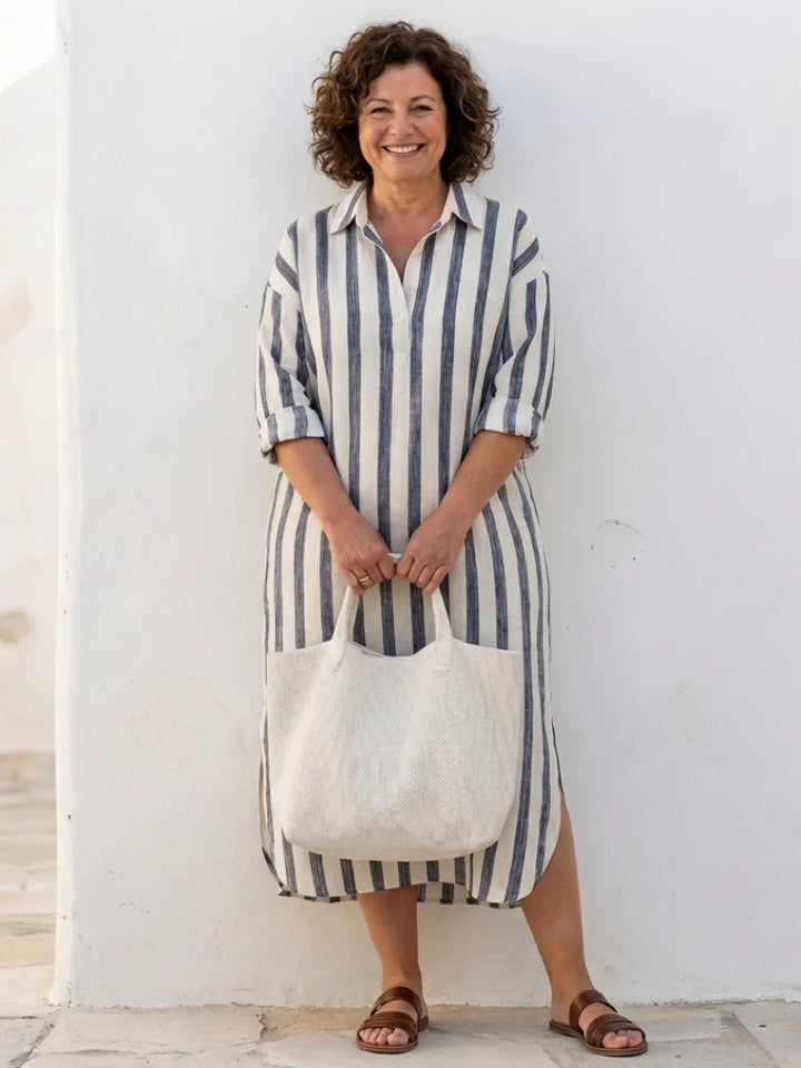 Naomi | Long Sleeve Striped Midi Shirt Dress