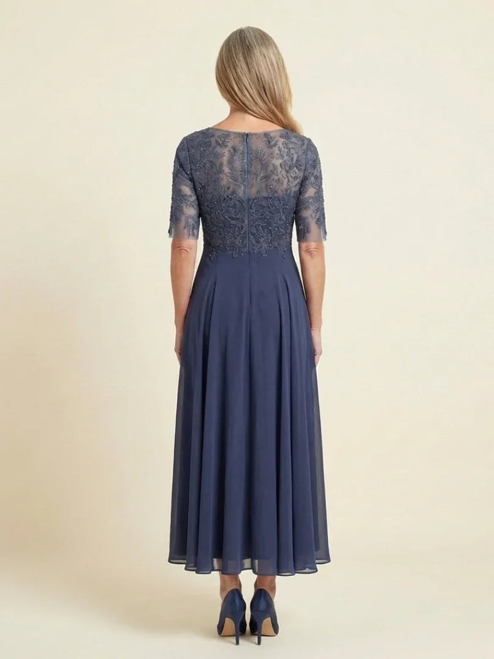 Vivian | Lace Bodice Three Quarter Sleeve Midi Dress