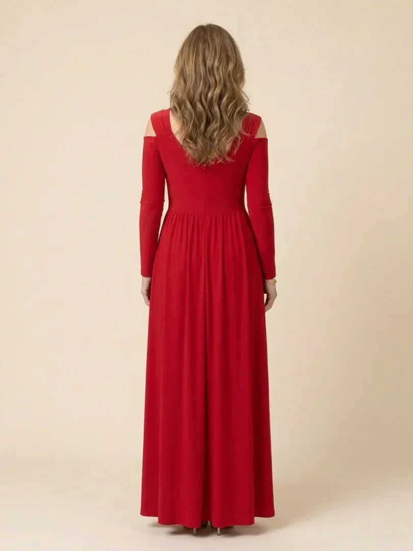 Althea | Long Sleeve V Neck Maxi Dress With Slit