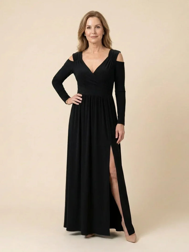 Althea | Long Sleeve V Neck Maxi Dress With Slit