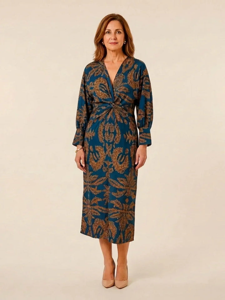 Corinna | Long Sleeve V Neck Twist Front Midi Dress