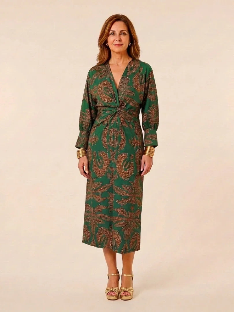 Corinna | Long Sleeve V Neck Twist Front Midi Dress
