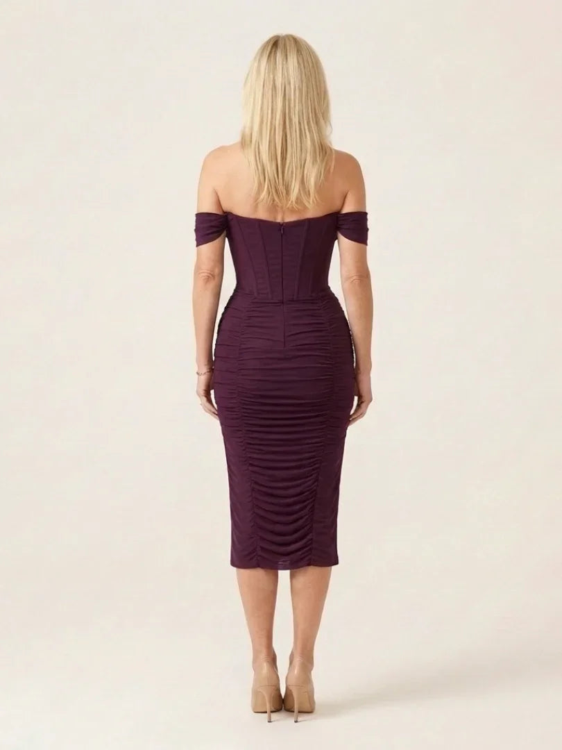 Sabira | Off Shoulder Ruched Midi Dress