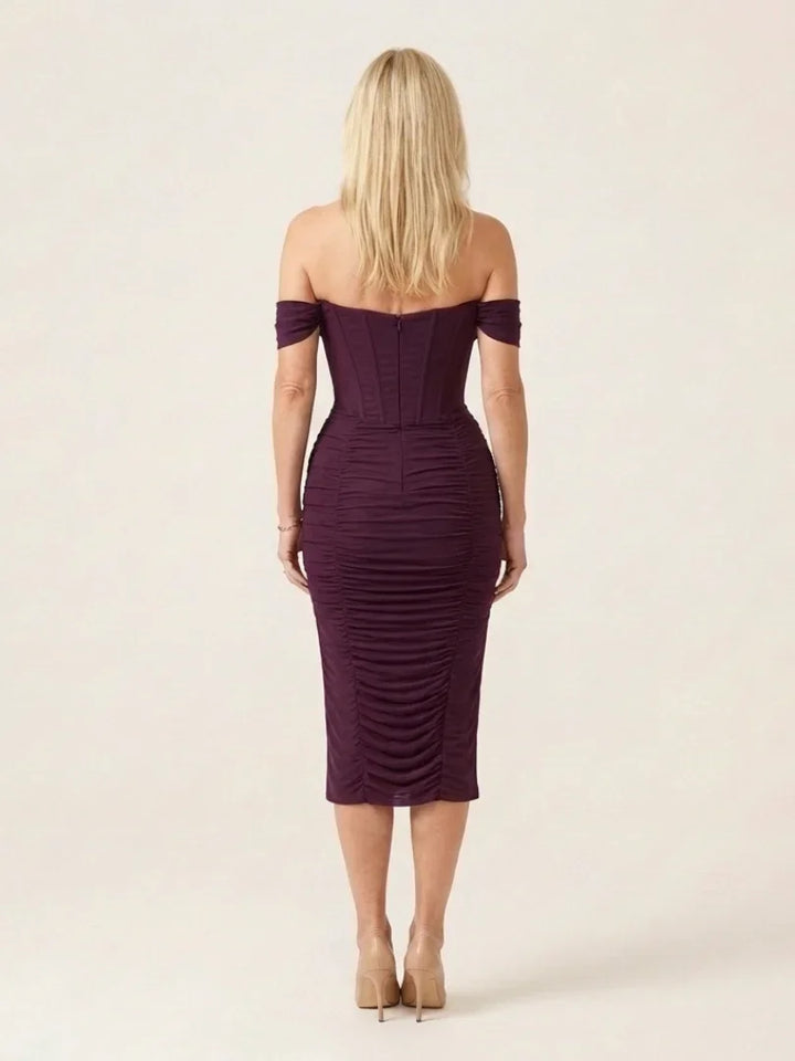 Sabira | Off Shoulder Ruched Midi Dress