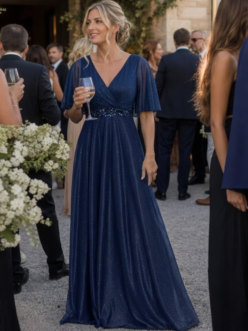 Orelia | Glitter V-Neck Flutter Sleeve Maxi Dress