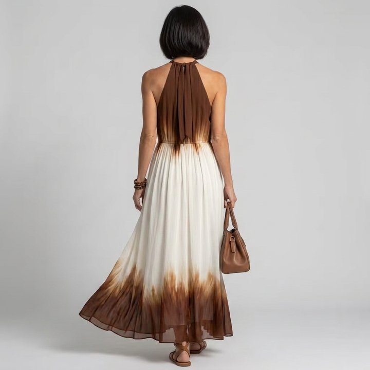 Orlune | Women’s Halter Pleated Maxi Dress with Ombre Detail