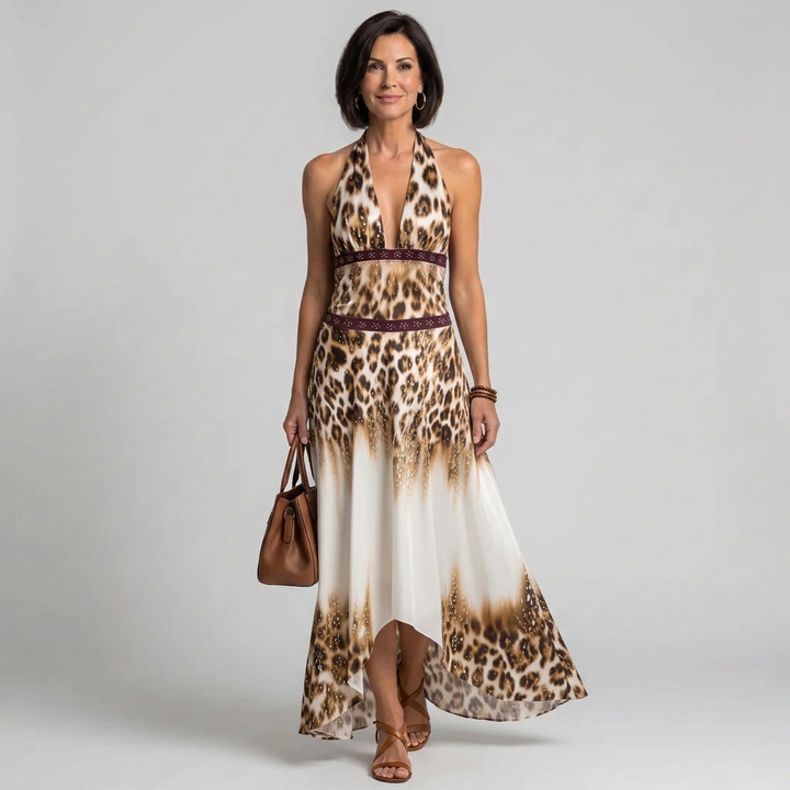 Orlune | Women’s Halter Pleated Maxi Dress with Ombre Detail