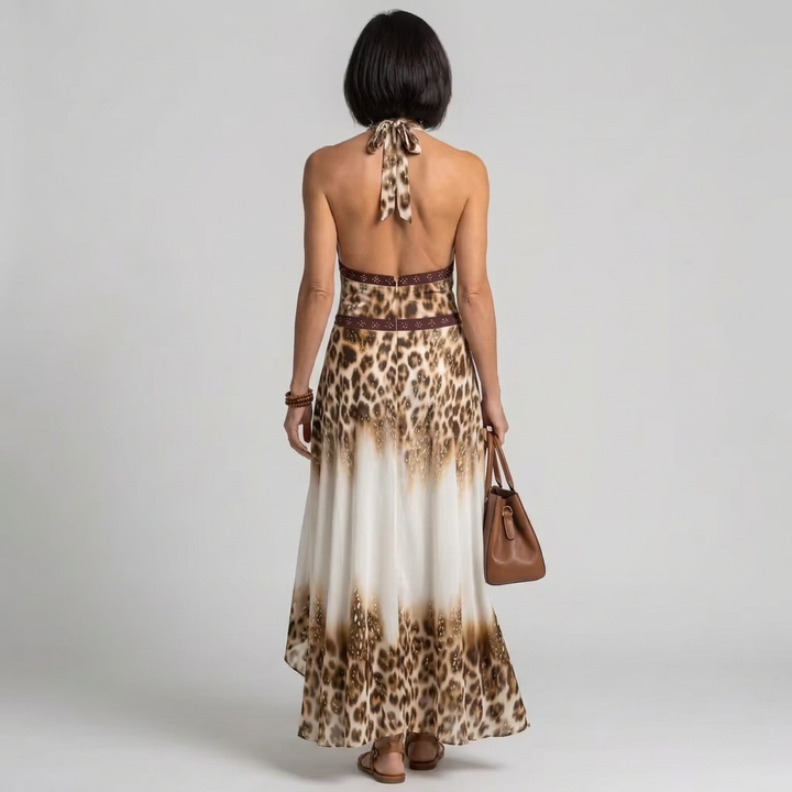 Orlune | Women’s Halter Pleated Maxi Dress with Ombre Detail