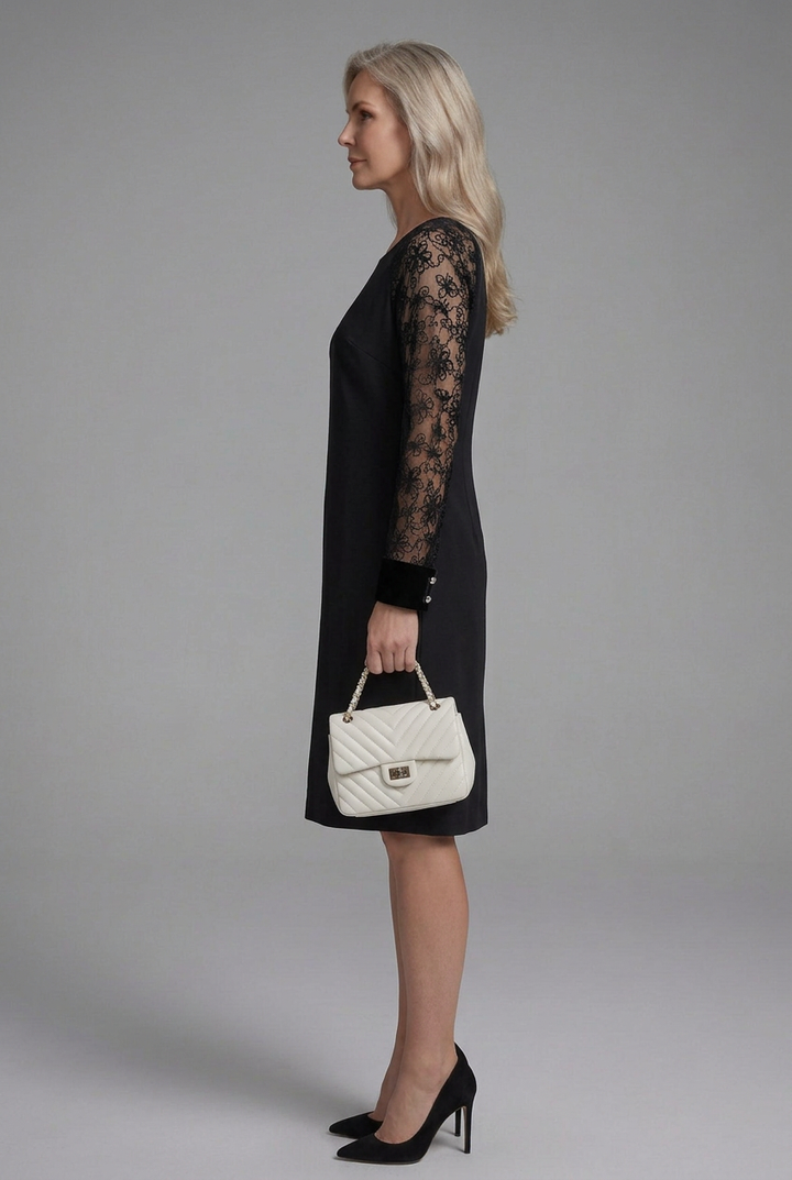 Paloma | Lace Sleeve Peplum Fitted Midi Dress