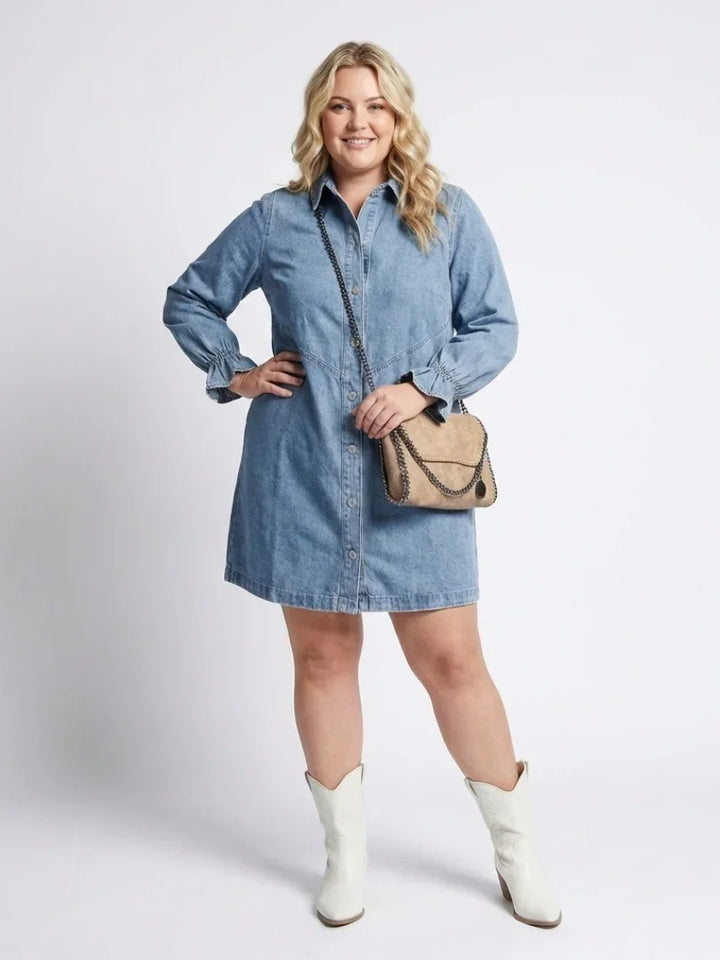 Sabine | Long Sleeve Button Front Denim Shirt Dress