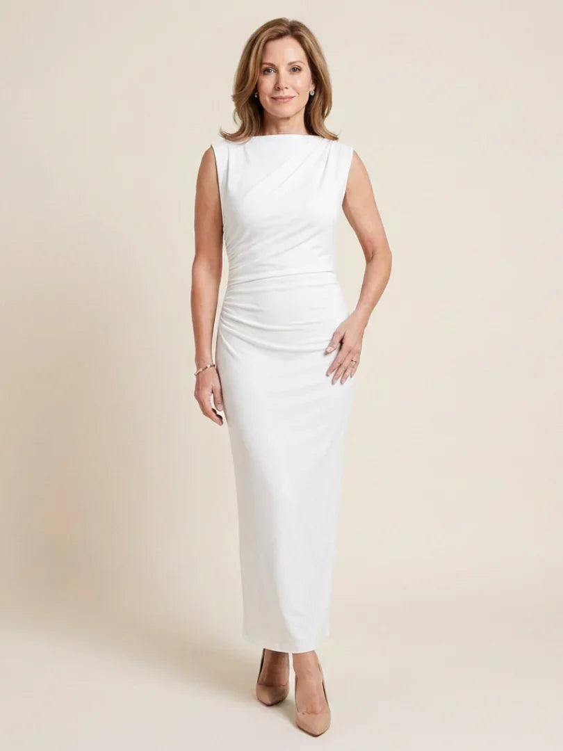 Sabine | Sleeveless Draped High Neck Midi Dress