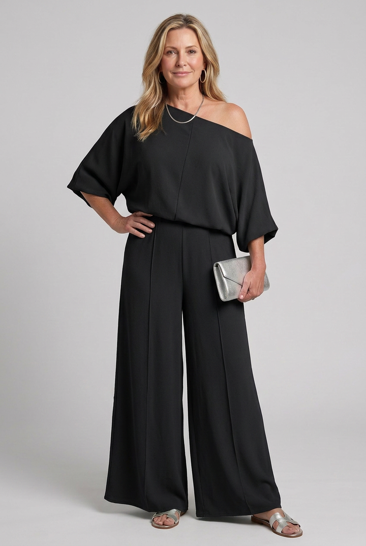 Siomara | One Shoulder Wide Sleeve Top And Wide Leg Pants Set