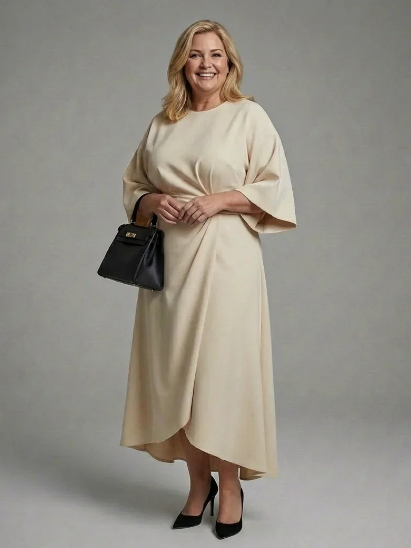 Sereia | Waist Defined Cape Sleeve Asymmetric Midi Dress