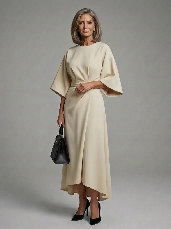 Sereia | Waist Defined Cape Sleeve Asymmetric Midi Dress