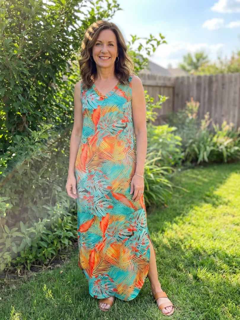 Liora | Sleeveless V Neck Pocket Maxi Dress