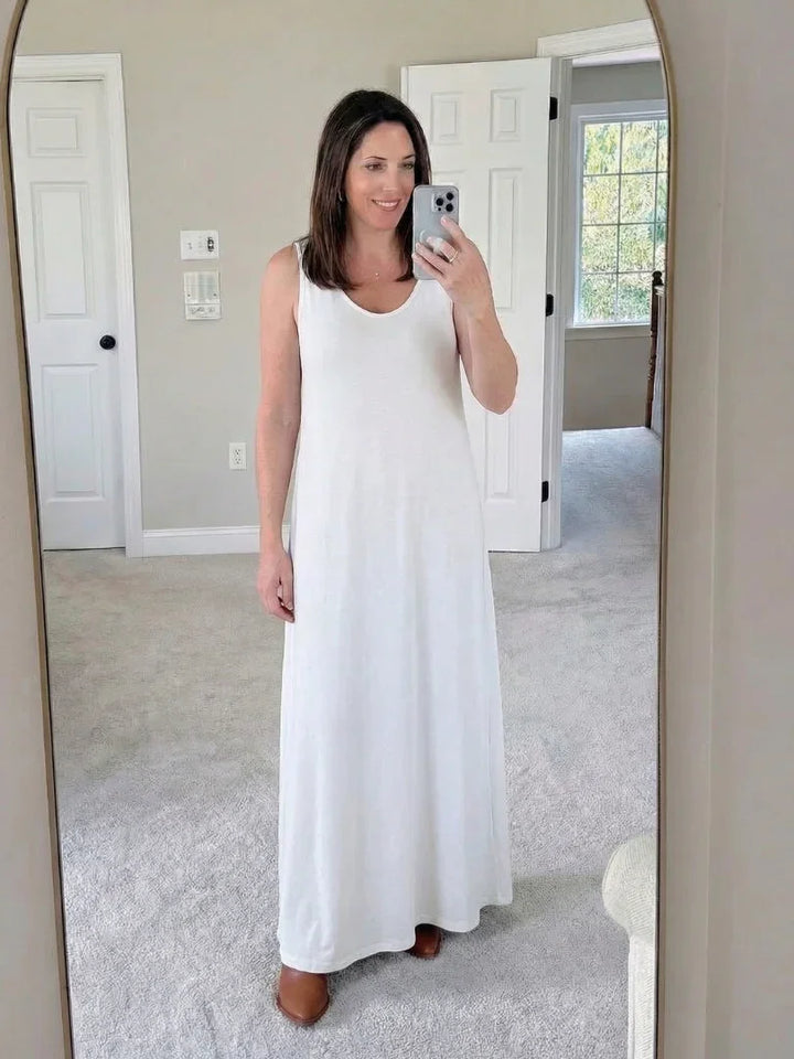 Soleira | Sleeveless V Neck Side Slit Midi Dress