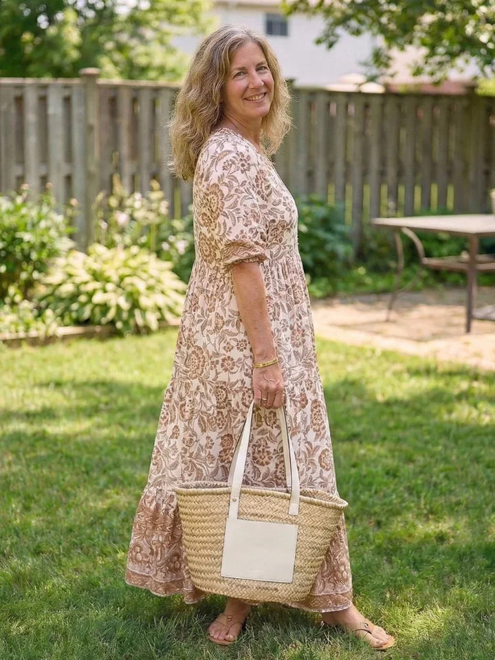 Calandra | Short Sleeve V Neck Floral Midi Dress