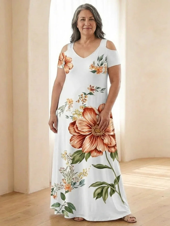 Calista | Floral V Neck Short Sleeve Maxi Dress