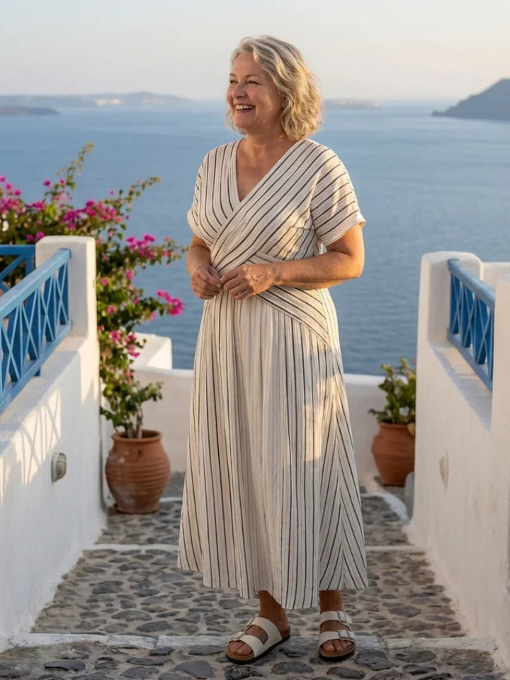 Cressida | V Neck Short Sleeve Cross Waist Midi Dress