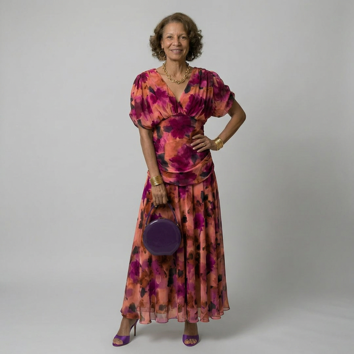 Calen | Draped V-Neck Flow Maxi Dress