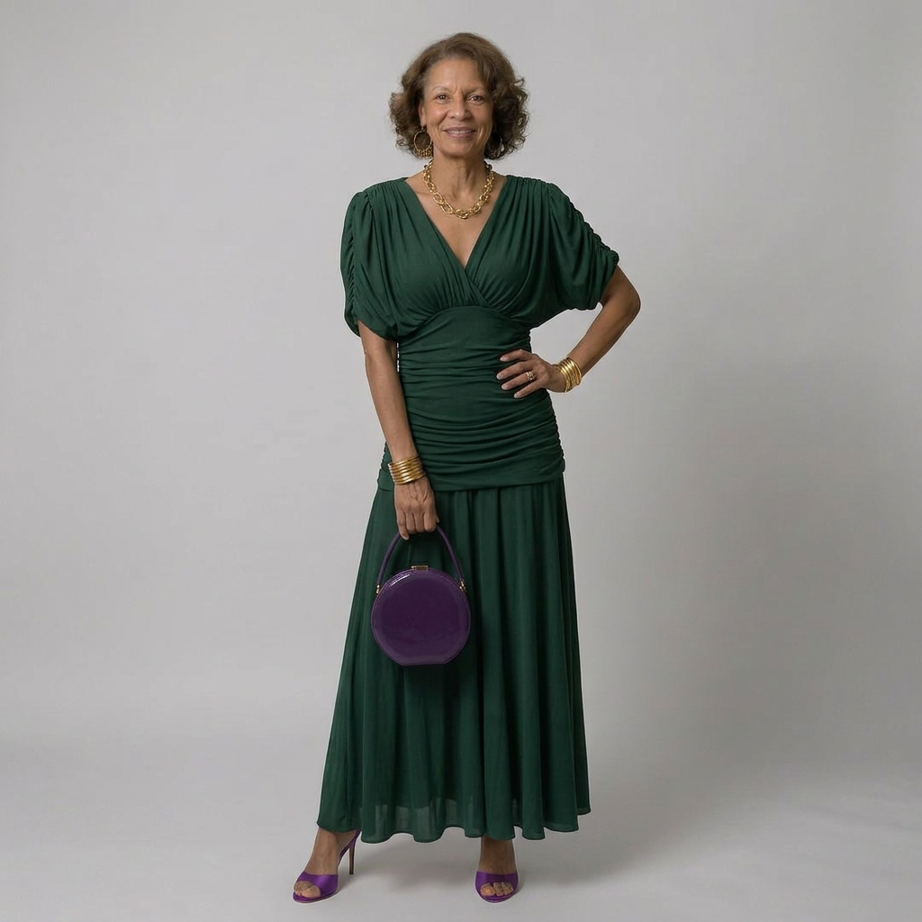 Calen | Draped V-Neck Flow Maxi Dress