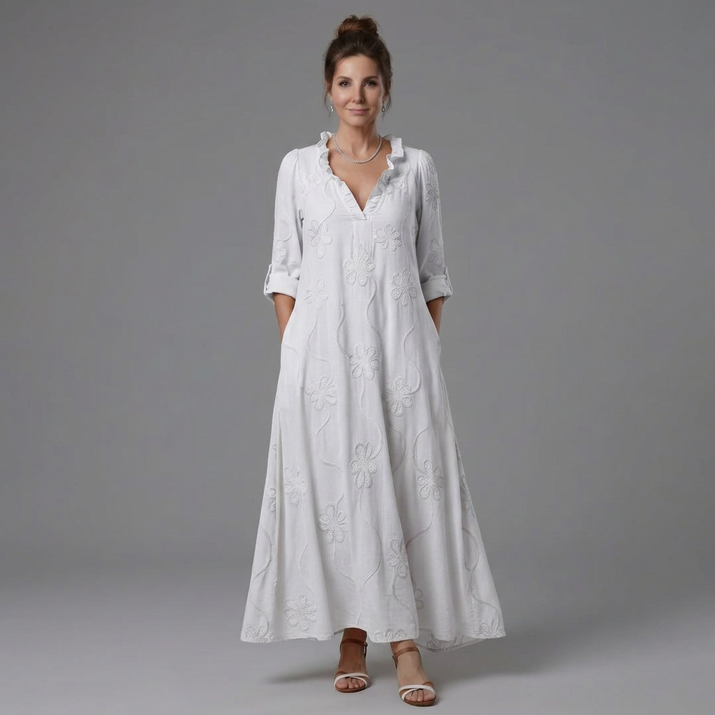 Opal | Floral Embroidered V-Neck Maxi Dress