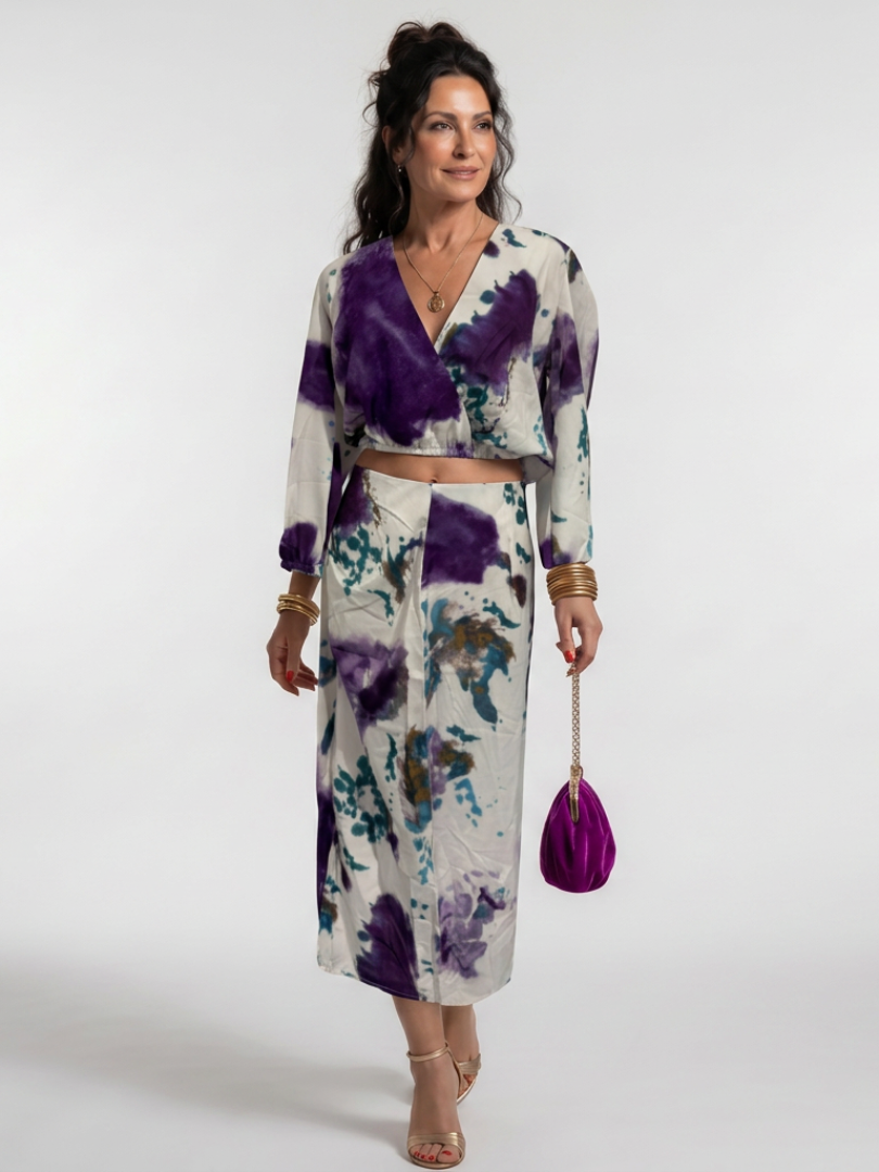 Valentina | Cross Wrap Tie Waist Printed Midi Dress