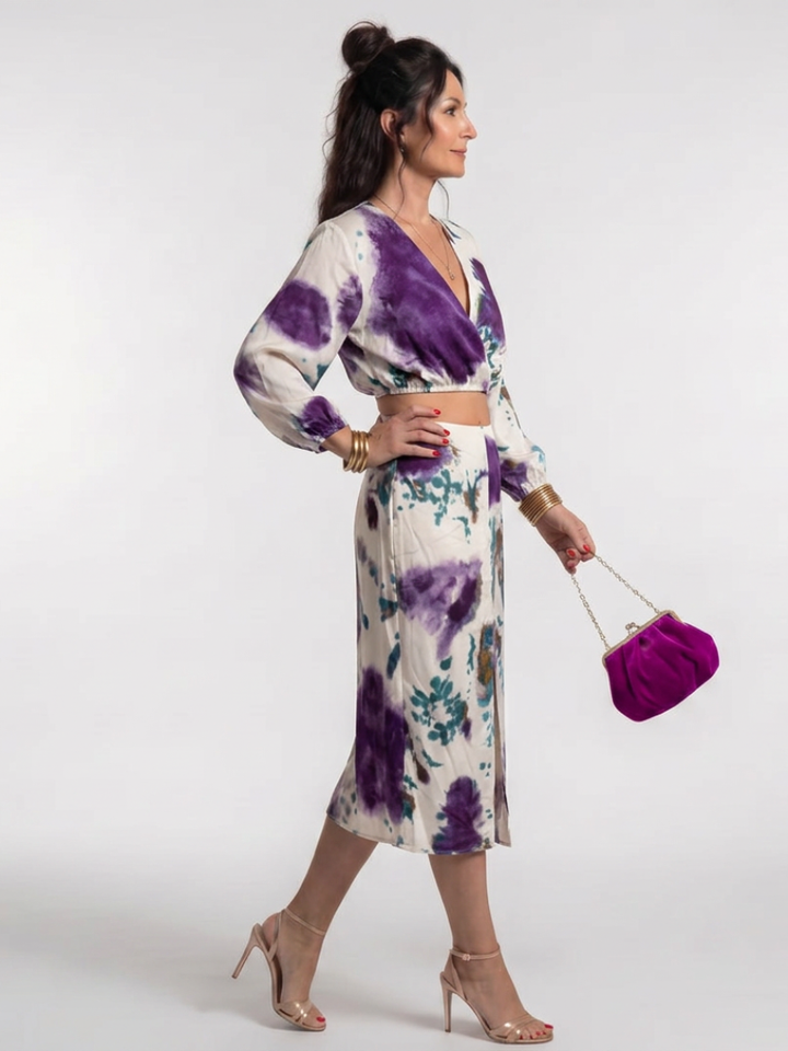 Valentina | Cross Wrap Tie Waist Printed Midi Dress