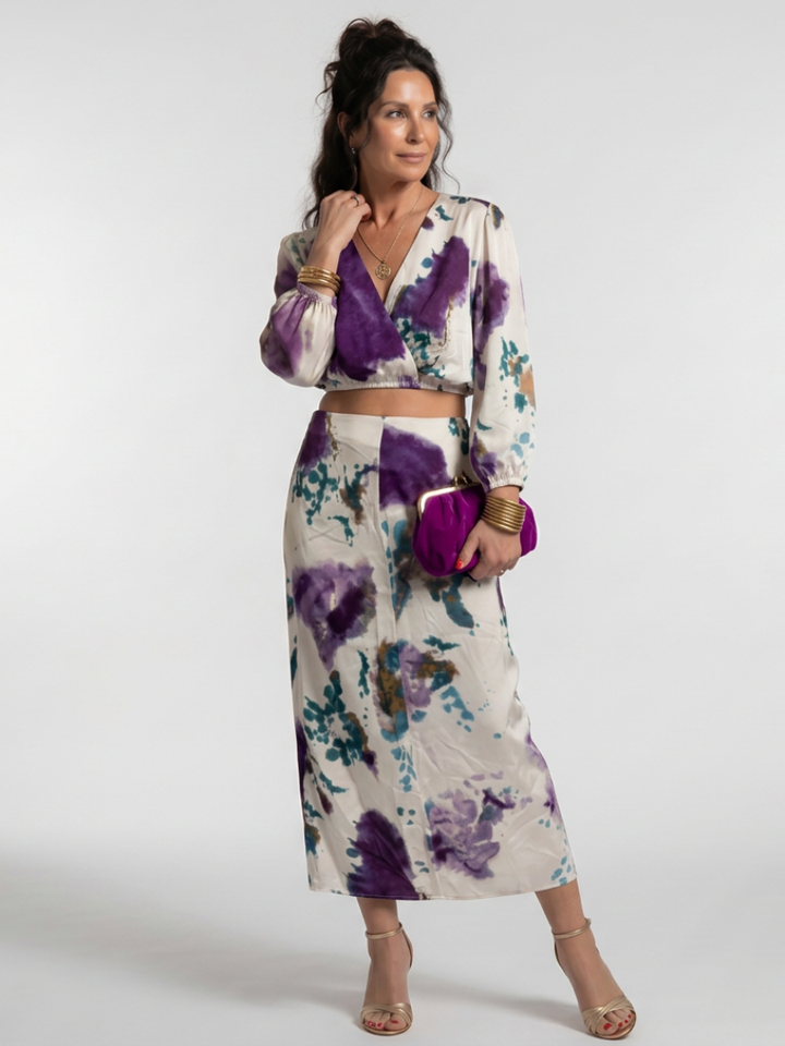 Valentina | Cross Wrap Tie Waist Printed Midi Dress