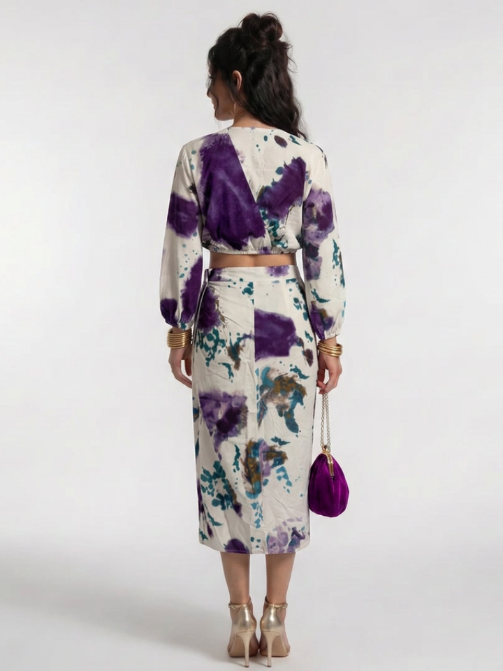 Valentina | Cross Wrap Tie Waist Printed Midi Dress