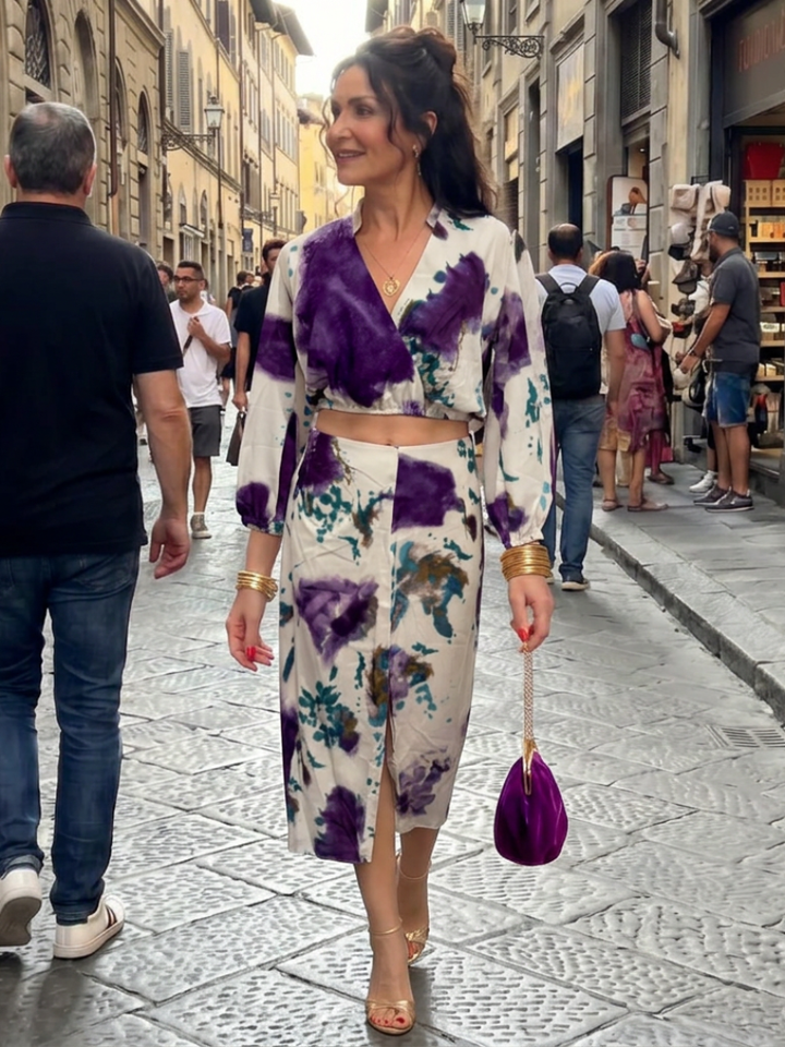 Valentina | Cross Wrap Tie Waist Printed Midi Dress