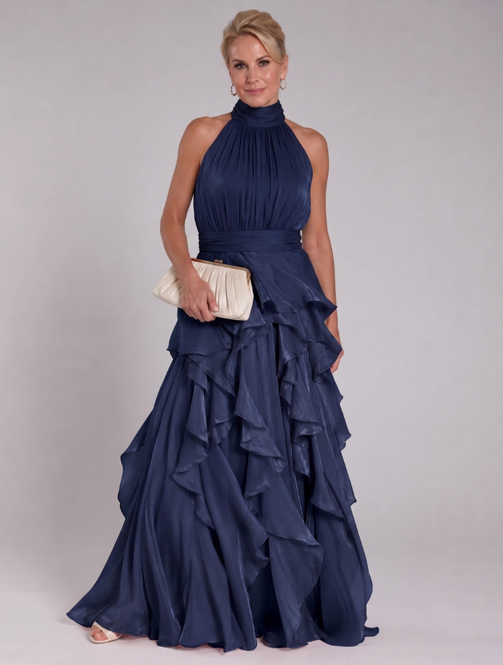 Melisande | Women’s Maxi Dress with Halter Neckline and Ruffle Tiers