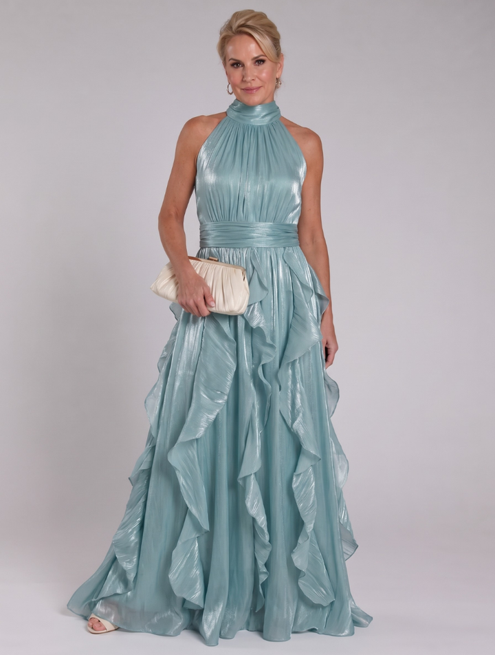 Melisande | Women’s Maxi Dress with Halter Neckline and Ruffle Tiers