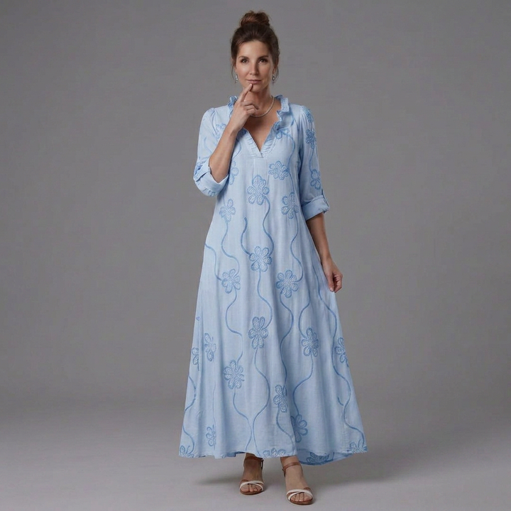 Opal | Floral Embroidered V-Neck Maxi Dress