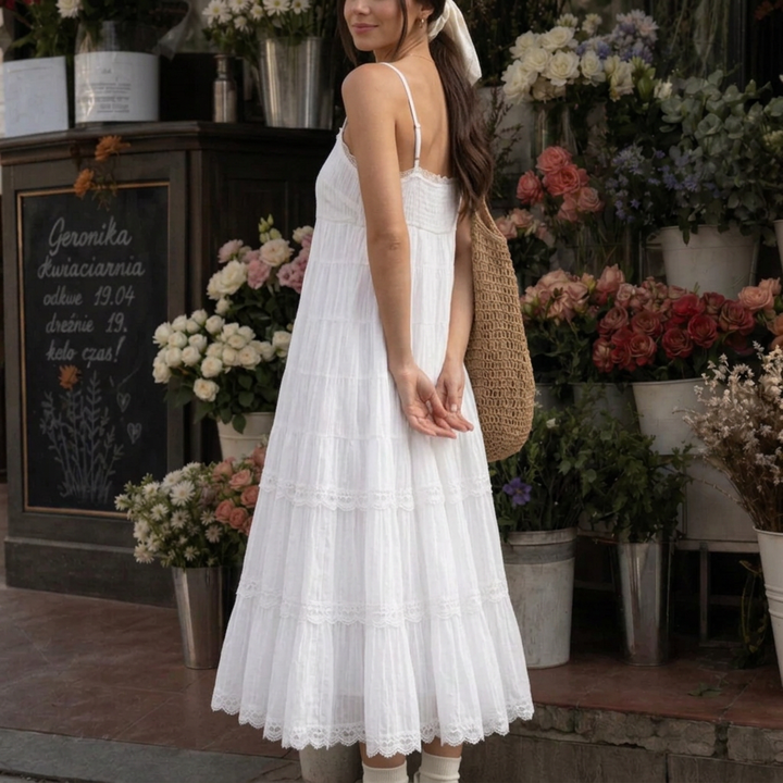 Lorelei | Spaghetti Strap Tiered Lace Layers Midi Dress