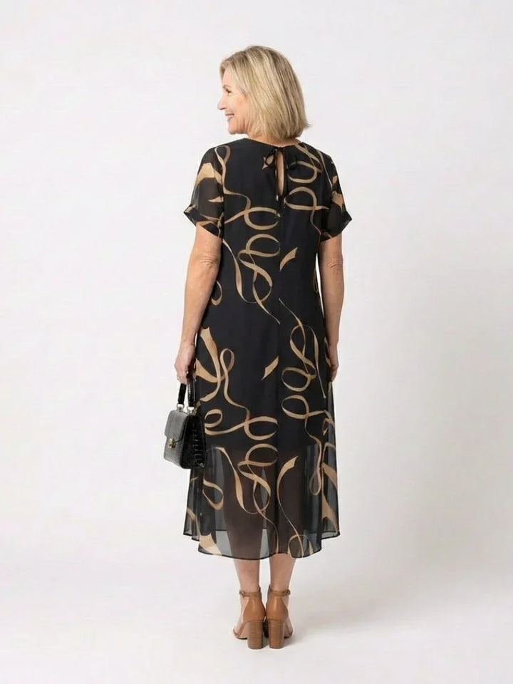 Marisa | V Neck Short Sleeve Midi Dress Abstract Print