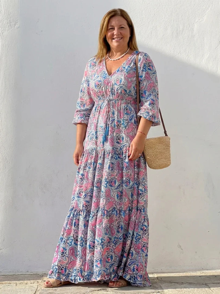 Isabella | Long Sleeve V Neck Bohemian Maxi Dress