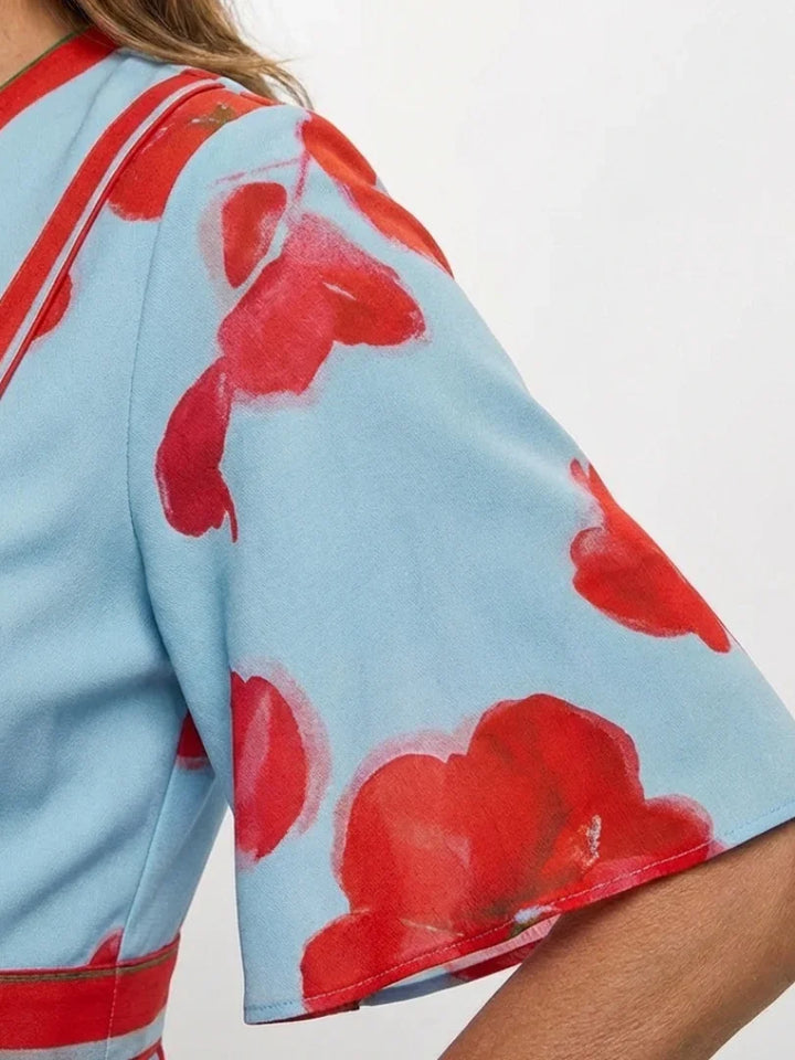 Corinne | V Neck Short Sleeve Floral Maxi Dress