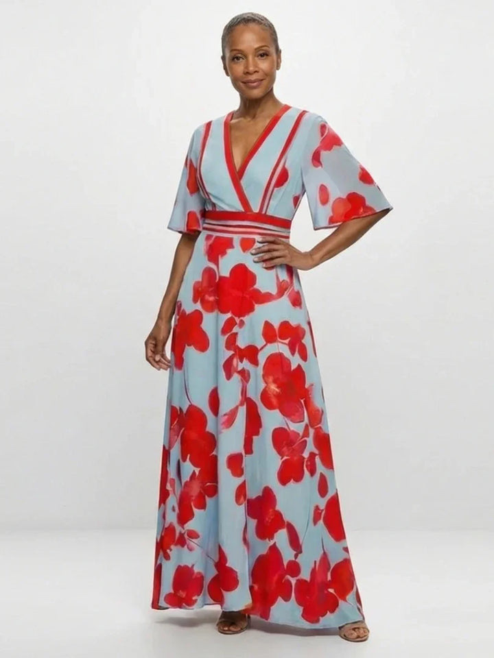 Corinne | V Neck Short Sleeve Floral Maxi Dress