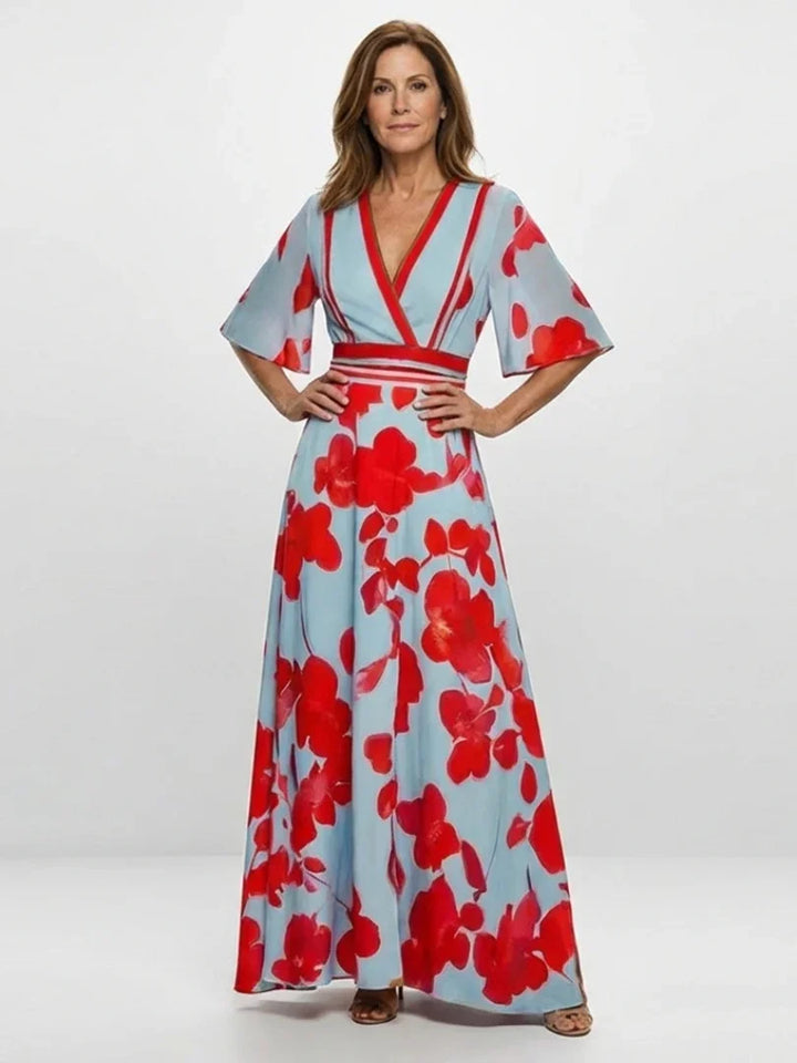 Corinne | V Neck Short Sleeve Floral Maxi Dress